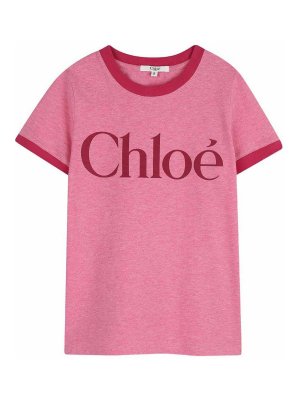 CHLOE': t-shirts - Logo-Print Contrasting Hem Cotton T-Shirt