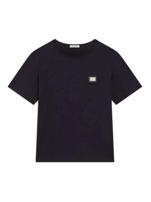 Dolce & Gabbana Jr: t-shirts - Jersey T-Shirt With Logo Plate