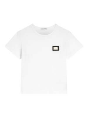 Dolce & Gabbana Jr: t-shirts - Jersey T-Shirt With Logo Plate