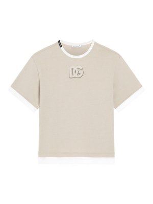 Dolce & Gabbana Jr: t-shirts - Jersey T-Shirt With Embroidered Dg Appliqu