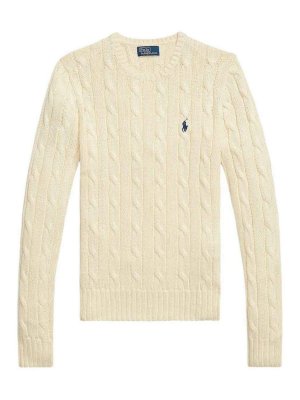 POLO RALPH LAUREN: Strickpullover mit Rundhalsausschnitt - Rundhalspullover - Creme