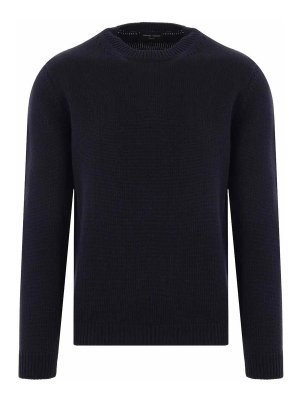 ROBERTO COLLINA: Strickpullover mit Rundhalsausschnitt - Rundhalspullover - Dunkelblau