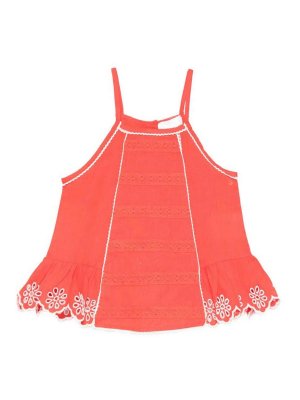 Stella McCartney Kids: Top e canotte - Top in misto lino con ricamo floreale