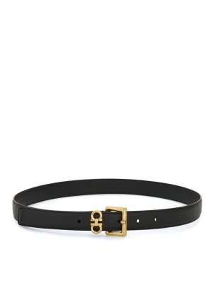 FERRAGAMO: belts - Double Gancini Smooth Leather Slim Belt