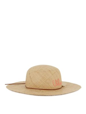 CHLOE': cappelli - Cappello Di Paglia Con Logo Ricamato
