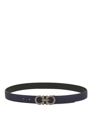 FERRAGAMO: belts - Gancini Grained Leather Reversible Belt