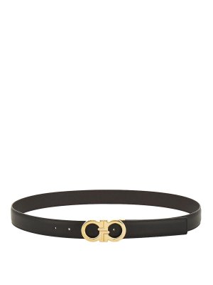 FERRAGAMO: belts - Grained Leather Reversible Gancini Belt
