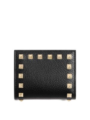 VALENTINO GARAVANI: wallets & purses - Rockstud Grainy Leather Flap Wallet