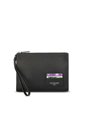 BALENCIAGA: clutches - Leather Zipped Pouch
