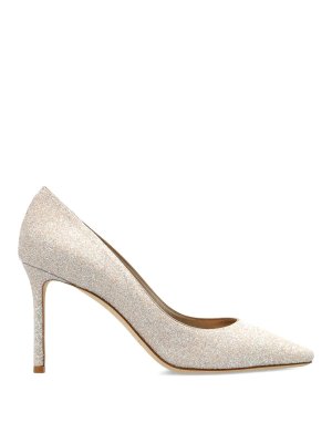 JIMMY CHOO: court shoes - Romy 85 Champagne Coarse Glitter Fabric Pumps