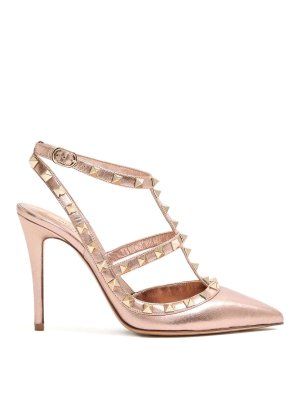 VALENTINO GARAVANI: court shoes - Rockstud Laminated Nappa Leather Pumps 100