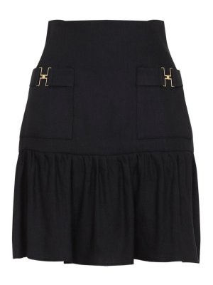 ELISABETTA FRANCHI: minigonne - Gonna In Misto Lino Con Dettagli Gioiello