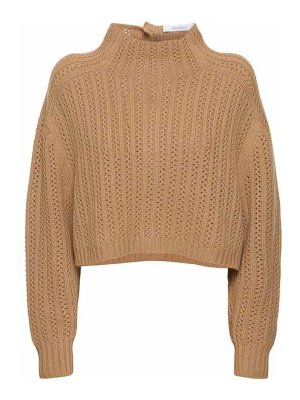 Max Mara: Strickpullover mit Rundhalsausschnitt - Rundhalspullover - Camel