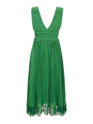 Self Portrait: abiti al ginocchio - Abito longuette in chiffon verde