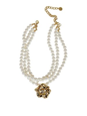 Self Portrait: Collane - Girocollo con perle floreali in oro