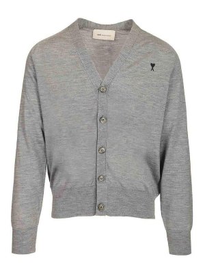 AMI PARIS: cardigans - Paris V-Neck Wool Cardigan