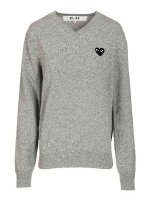Comme des Garçons Play: Strickpullover mit Rundhalsausschnitt - Rundhalspullover - Grau