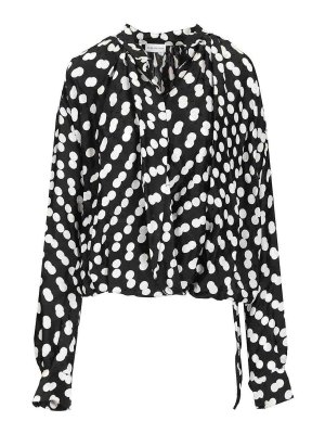 DRIES VAN NOTEN: blouses - Polka Dot Jacquard Satin Draped Blouse