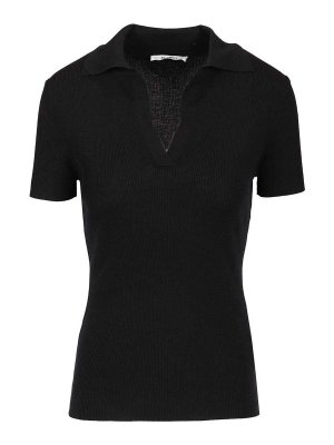 Max Mara: polo shirts - Ribbed Wool Polo Shirt