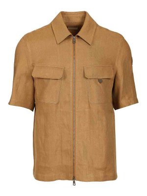 MONCLER: shirts - Short-Sleeved Zip-Up Shirt In Linen Twill