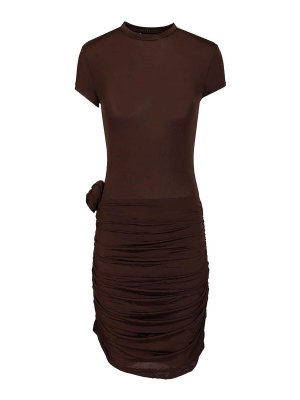 ROTATE Birger Christensen: short dresses - Dark Brown Draped Mini Dress