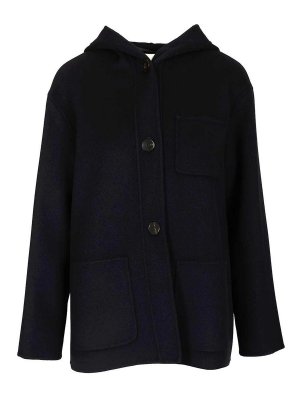 MAX MARA STUDIO: knee length coats - Wool Cashmere And Silk Hooded Coat