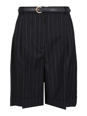 MAX MARA STUDIO: Trousers Shorts - Wide Pinstriped Wool Bermuda
