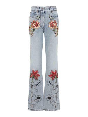 VALENTINO GARAVANI: flared jeans - Denim 5 Pockets Embroidered Flowers Jeans