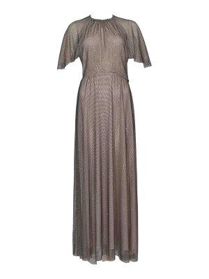 ALBERTA FERRETTI: abiti da sera - Vestito Lungo In Rete Con Micro Strass Grigio