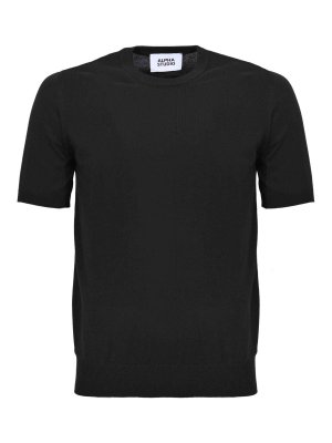 ALPHA STUDIO: crew necks - Crew-neck sweater in black cotton yarn