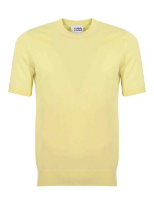 ALPHA STUDIO: crew necks - Crewneck sweater in lime cotton yarn