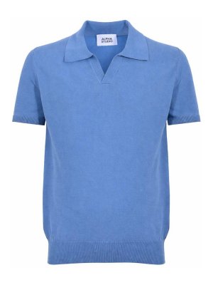 ALPHA STUDIO: polo shirts - Denim cotton crepe polo shirt