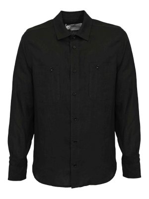 AMARANTO: shirts - Black Linen Effect Shirt