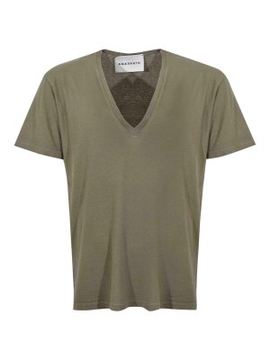 AMARANTO: t-shirts - Green Cotton V-Neck T-Shirt