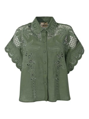 AMOSA: shirts - Linen blend and lyocell lace shirt