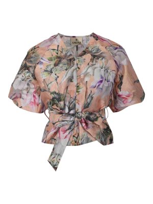 AMOSA: shirts - Silk Effect Shirt With Floral Print
