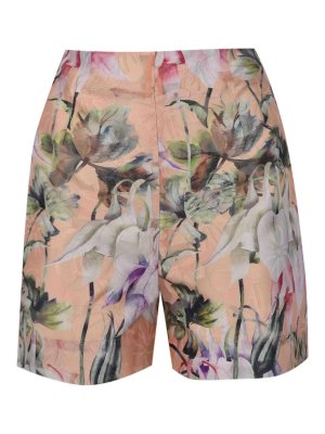 AMOSA: Trousers Shorts - Silk Effect Shorts With Floral Print