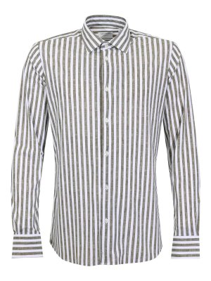 ARCHIVIUM BE UPTATED: shirts - Army Green Linen Effect Striped Shirt