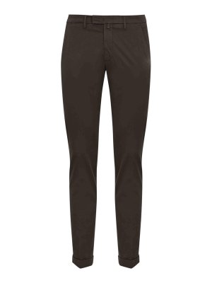 BRIGLIA 1949: casual trousers - Dark Brown Cotton Satin Trousers