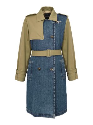 FAY: cappotti trench - Trench In Drill Di Cotone E Denim Blu/Verde