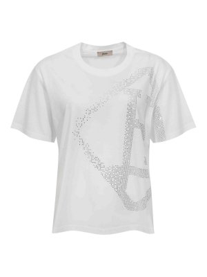 HERNO: t-shirts - Cotton T-Shirt With White Glitter Logo
