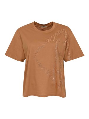 HERNO: t-shirts - Cotton T-Shirt With Camel Glitter Logo
