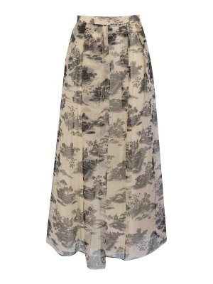 MAX MARA STUDIO: Knee length skirts & Midi - Msesabbia Skirt In Printed Silk Organza