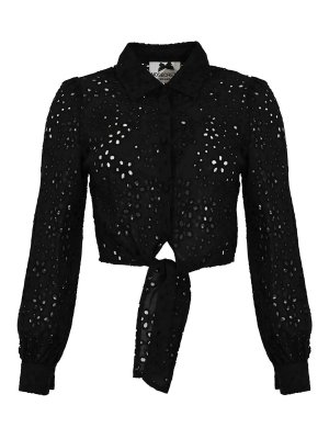 NO SECRETS: shirts - Crop shirt in Sangallo with caviar knot