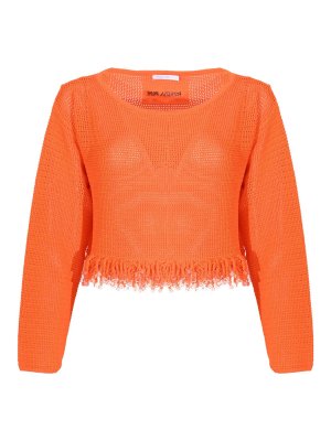 PATRIZIA PEPE: boat necks - Perforated Sweater With Fringes