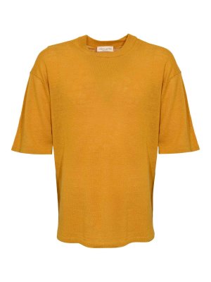 ROBERTO COLLINA: t-shirts - Yellow Linen Knitted T-Shirt