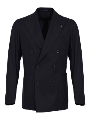 TAGLIATORE: blazers - Double-breasted jacket in blue virgin wool