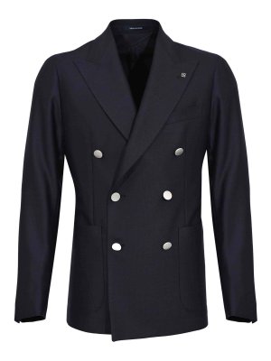 TAGLIATORE: blazers - Double-breasted jacket in navy virgin wool