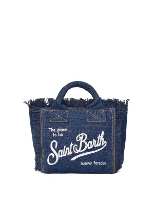 MC2 SAINT BARTH: totes bags - Mini Vanity Bag In Dark Wash Cotton Denim