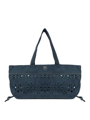 Pinko: totes bags - Cabas Medium Shopper Bag In Sangallo Denim